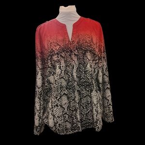 Calvin Klein Red Ombre Snake-Print Button Down Top